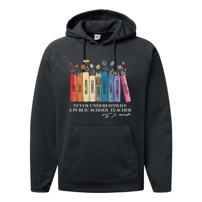 Floral Books Never Underestimate A Public School Teacher Performance Fleece Hoodie