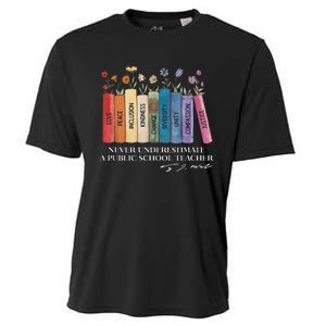 Floral Books Never Underestimate A Public School Teacher Cooling Performance Crew T-Shirt