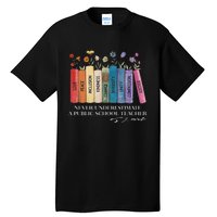 Floral Books Never Underestimate A Public School Teacher Tall T-Shirt