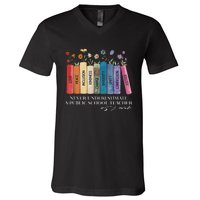 Floral Books Never Underestimate A Public School Teacher V-Neck T-Shirt