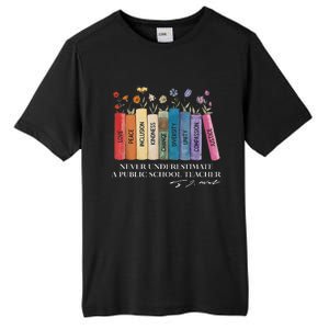 Floral Books Never Underestimate A Public School Teacher Tall Fusion ChromaSoft Performance T-Shirt