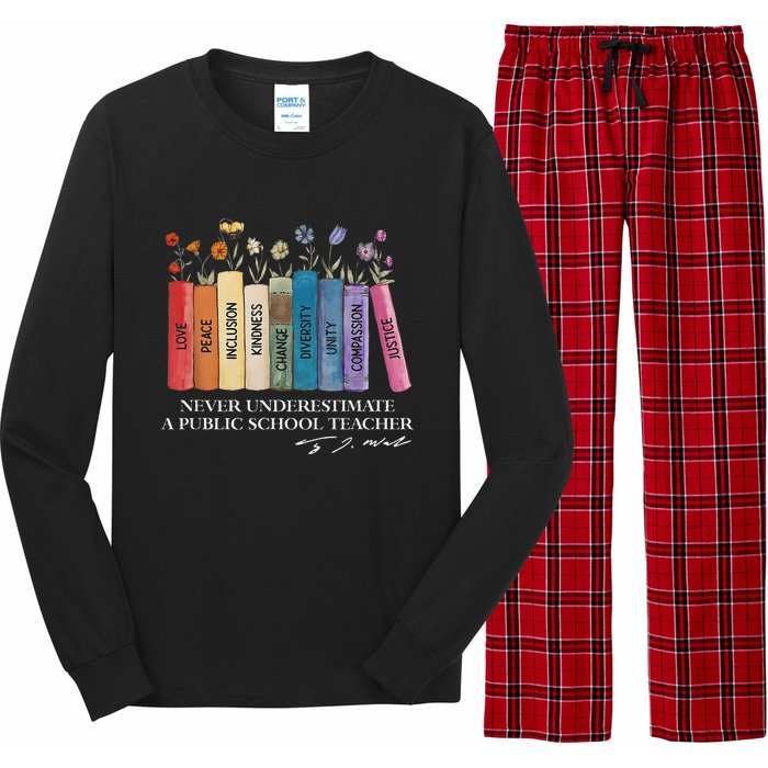 Floral Books Never Underestimate A Public School Teacher Long Sleeve Pajama Set