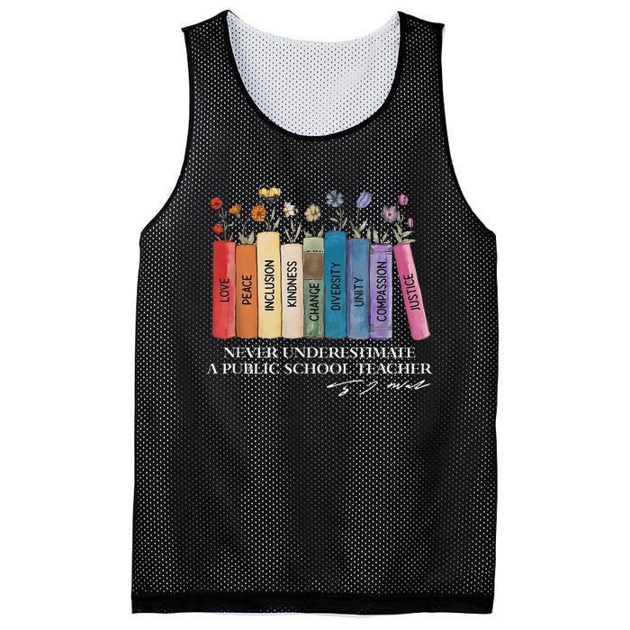 Floral Books Never Underestimate A Public School Teacher Mesh Reversible Basketball Jersey Tank