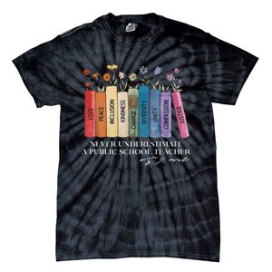 Floral Books Never Underestimate A Public School Teacher Tie-Dye T-Shirt