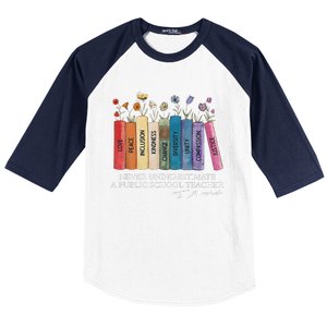 Floral Books Never Underestimate A Public School Teacher Baseball Sleeve Shirt