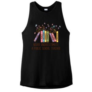 Floral Books Never Underestimate A Public School Teacher Cool Gift Ladies PosiCharge Tri-Blend Wicking Tank