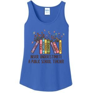 Floral Books Never Underestimate A Public School Teacher Cool Gift Ladies Essential Tank