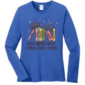 Floral Books Never Underestimate A Public School Teacher Cool Gift Ladies Long Sleeve Shirt