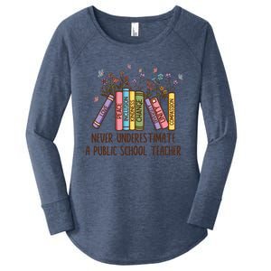 Floral Books Never Underestimate A Public School Teacher Cool Gift Women's Perfect Tri Tunic Long Sleeve Shirt