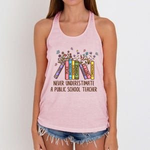 Floral Books Never Underestimate A Public School Teacher Cool Gift Women's Knotted Racerback Tank