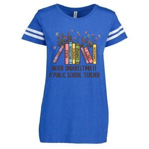 Floral Books Never Underestimate A Public School Teacher Cool Gift Enza Ladies Jersey Football T-Shirt