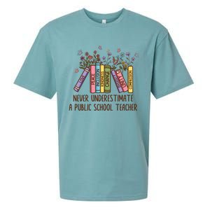 Floral Books Never Underestimate A Public School Teacher Cool Gift Sueded Cloud Jersey T-Shirt