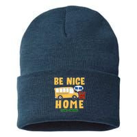 Funny Be Nice To Me It's A Long Walk Home Be Nice to Bus Driver Sustainable Knit Beanie