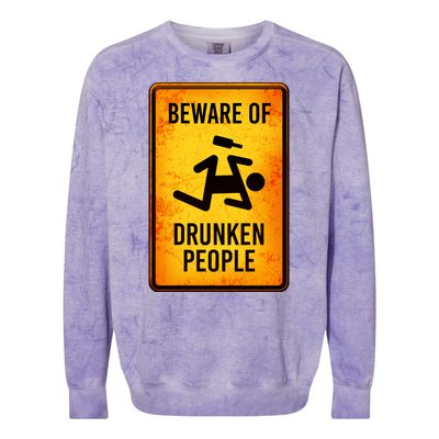 Funny Beware Of Drunken People Road Sign Colorblast Crewneck Sweatshirt