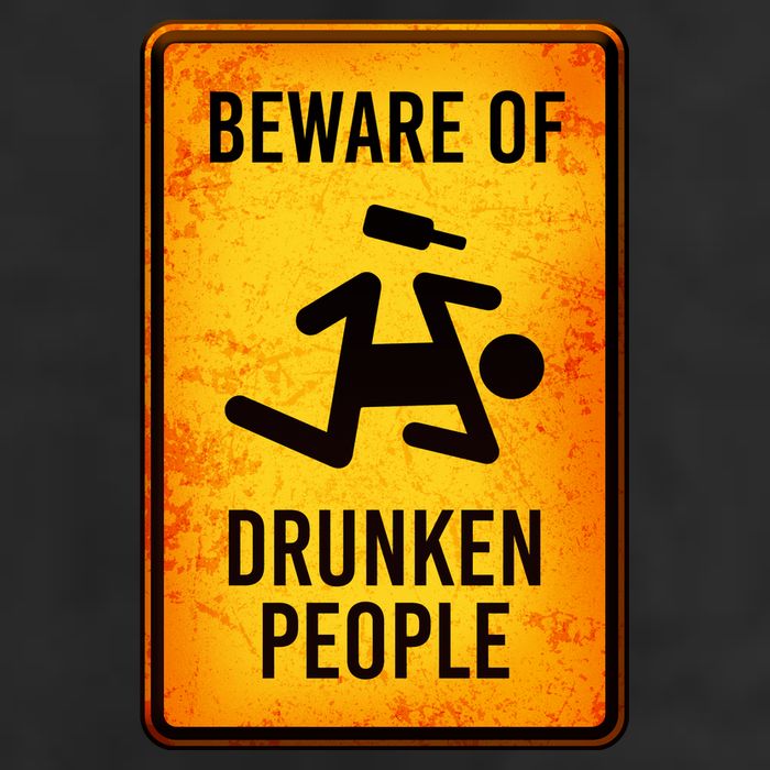 Funny Beware Of Drunken People Road Sign 7 Panel Mesh Trucker Snapback Hat