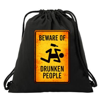 Funny Beware Of Drunken People Road Sign Drawstring Bag