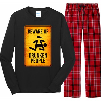 Funny Beware Of Drunken People Road Sign Long Sleeve Pajama Set