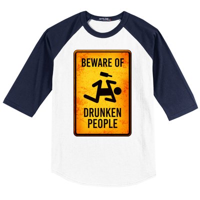 Funny Beware Of Drunken People Road Sign Baseball Sleeve Shirt