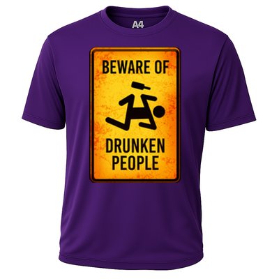 Funny Beware Of Drunken People Road Sign Cooling Performance Crew T-Shirt