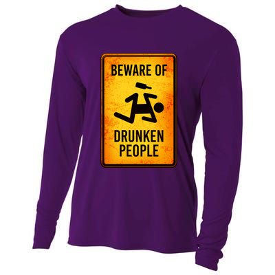 Funny Beware Of Drunken People Road Sign Cooling Performance Long Sleeve Crew