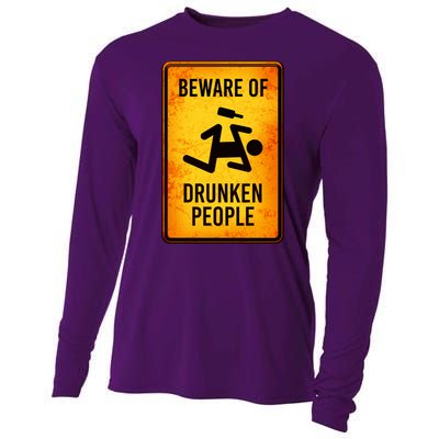 Funny Beware Of Drunken People Road Sign Cooling Performance Long Sleeve Crew