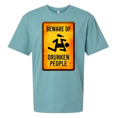 Funny Beware Of Drunken People Road Sign Sueded Cloud Jersey T-Shirt