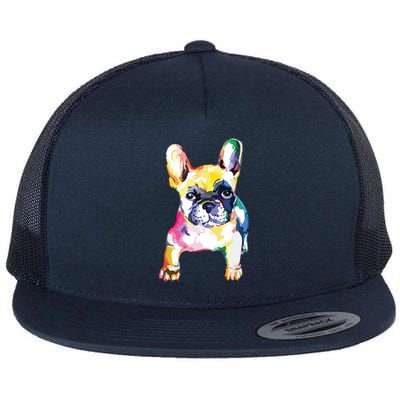 French Bulldog Original Watercolor Hand Drawing Gift Flat Bill Trucker Hat