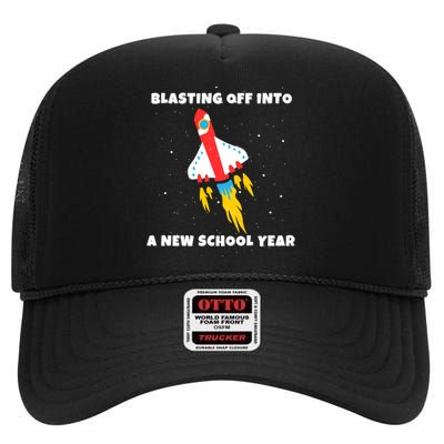 Funny Blast Off Into A New School Year Is For Back To School High Crown Mesh Back Trucker Hat