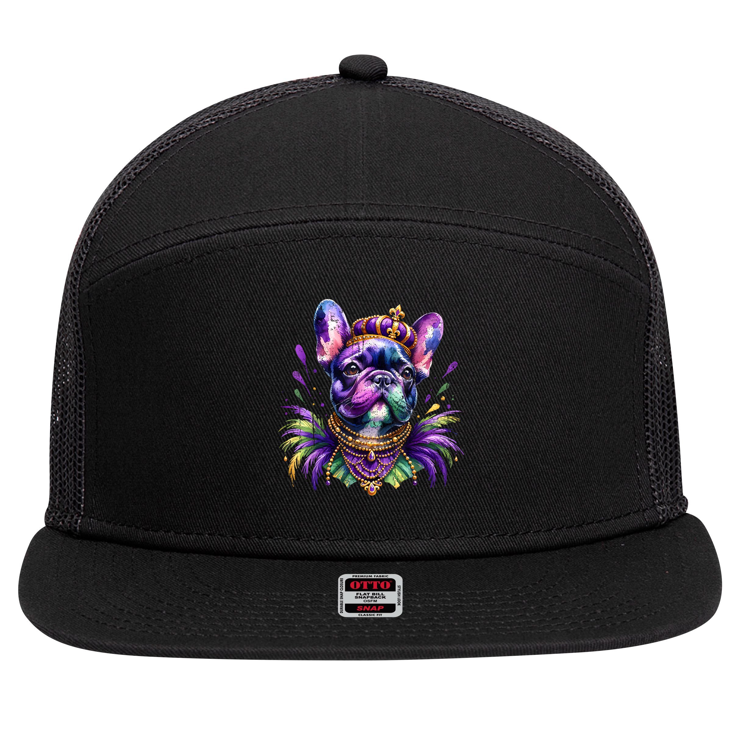 French Bulldog Owners With Mardi Gras Watercolor Dog Lovers Gift Retro 7 Panel Mesh Trucker Snapback Hat