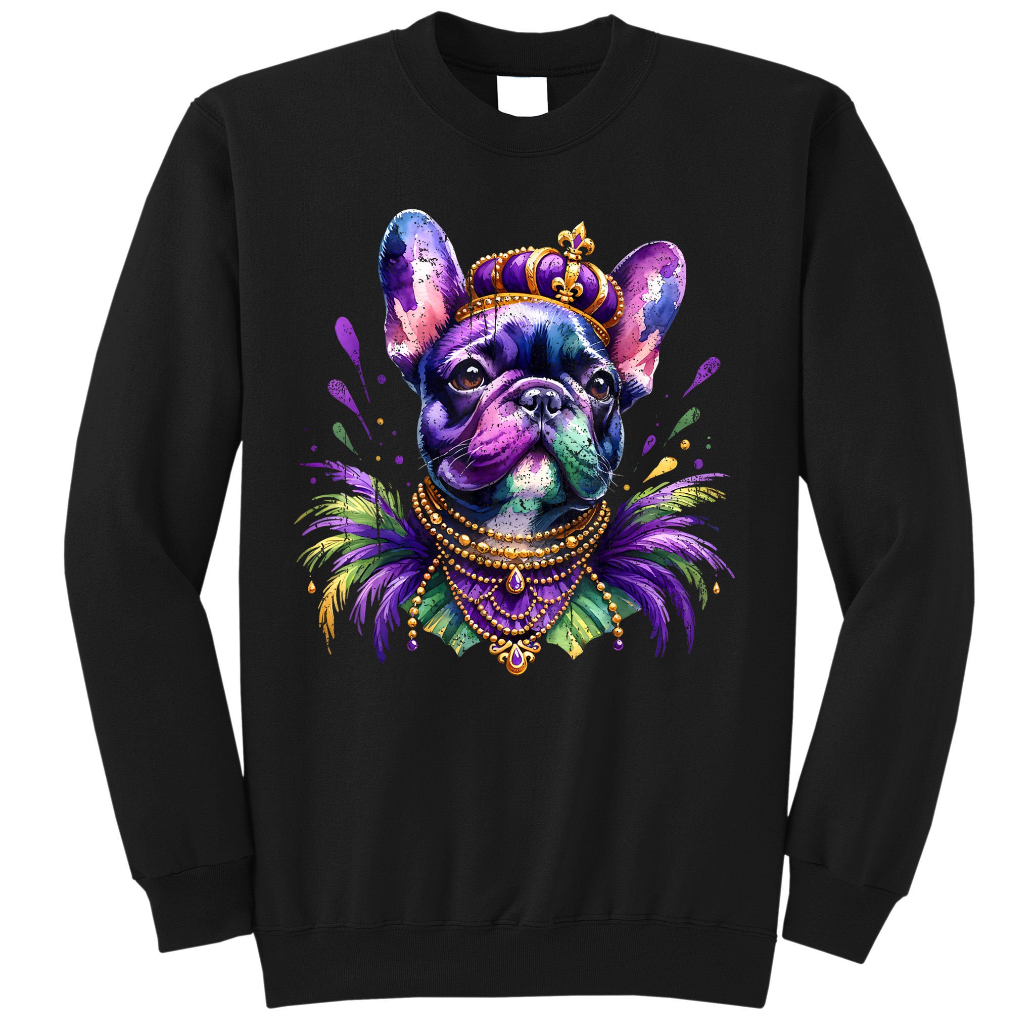 French Bulldog Owners With Mardi Gras Watercolor Dog Lovers Gift Retro Sweatshirt