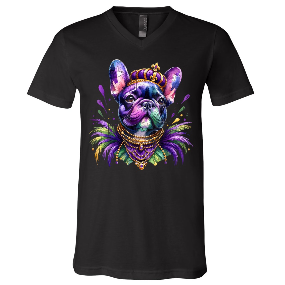 French Bulldog Owners With Mardi Gras Watercolor Dog Lovers Gift Retro V-Neck T-Shirt