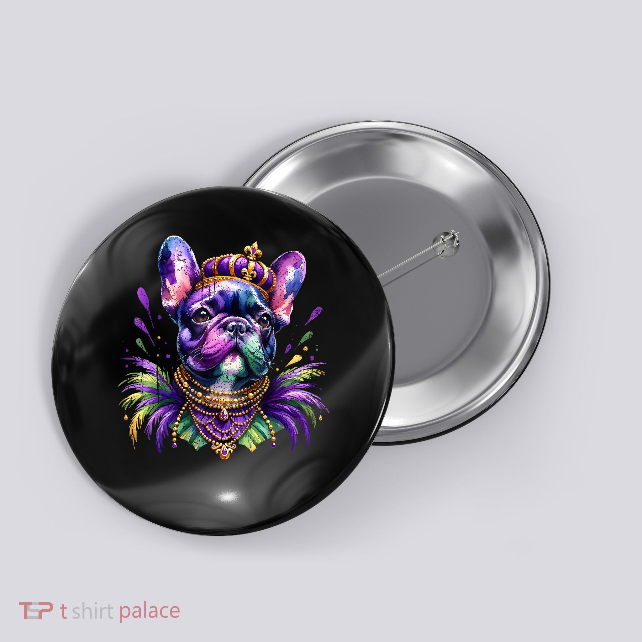 French Bulldog Owners With Mardi Gras Watercolor Dog Lovers Gift Retro Button