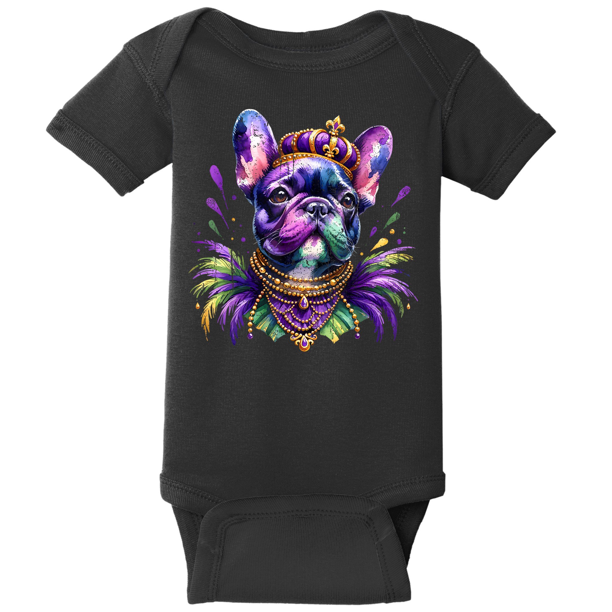 French Bulldog Owners With Mardi Gras Watercolor Dog Lovers Gift Retro Baby Bodysuit