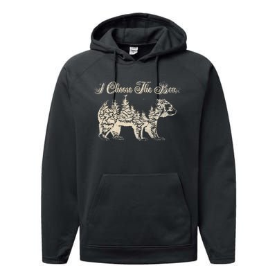 Funny Bear Over A Man I Choose The Bear Performance Fleece Hoodie