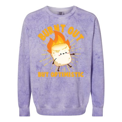 Funny Burnt Out But Optimistic Marshmallow Colorblast Crewneck Sweatshirt