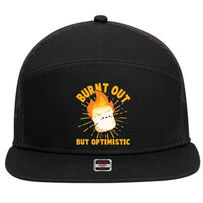 Funny Burnt Out But Optimistic Marshmallow 7 Panel Mesh Trucker Snapback Hat