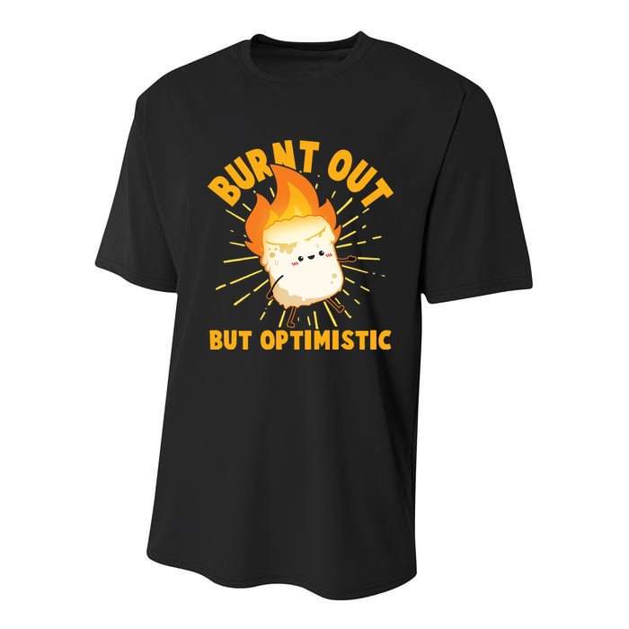 Funny Burnt Out But Optimistic Marshmallow Youth Performance Sprint T-Shirt