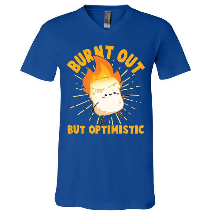 Funny Burnt Out But Optimistic Marshmallow V-Neck T-Shirt