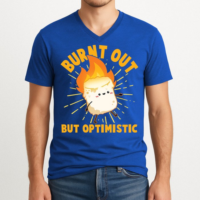 Funny Burnt Out But Optimistic Marshmallow V-Neck T-Shirt