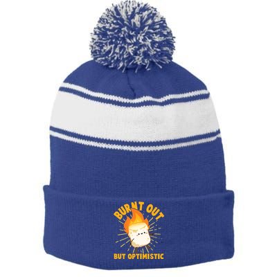 Funny Burnt Out But Optimistic Marshmallow Stripe Pom Pom Beanie