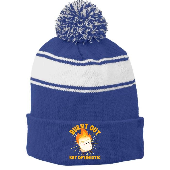 Funny Burnt Out But Optimistic Marshmallow Stripe Pom Pom Beanie