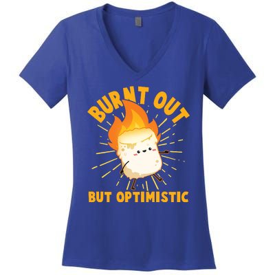 Funny Burnt Out But Optimistic Marshmallow Women's V-Neck T-Shirt