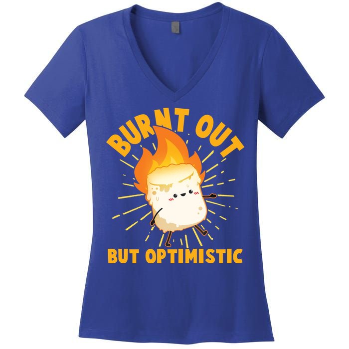 Funny Burnt Out But Optimistic Marshmallow Women's V-Neck T-Shirt