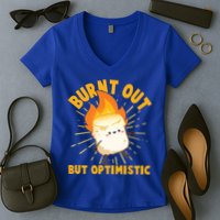 Funny Burnt Out But Optimistic Marshmallow Women's V-Neck T-Shirt