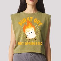 Funny Burnt Out But Optimistic Marshmallow Garment-Dyed Women's Muscle Tee