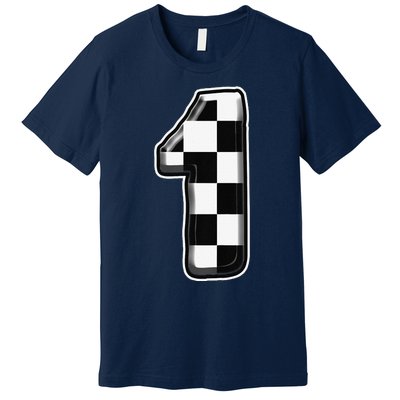 Funny Birthday One 1 Race Car 1st Birthday Racing Car Flag Premium T-Shirt