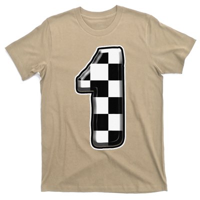 Funny Birthday One 1 Race Car 1st Birthday Racing Car Flag T-Shirt