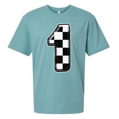 Funny Birthday One 1 Race Car 1st Birthday Racing Car Flag Sueded Cloud Jersey T-Shirt