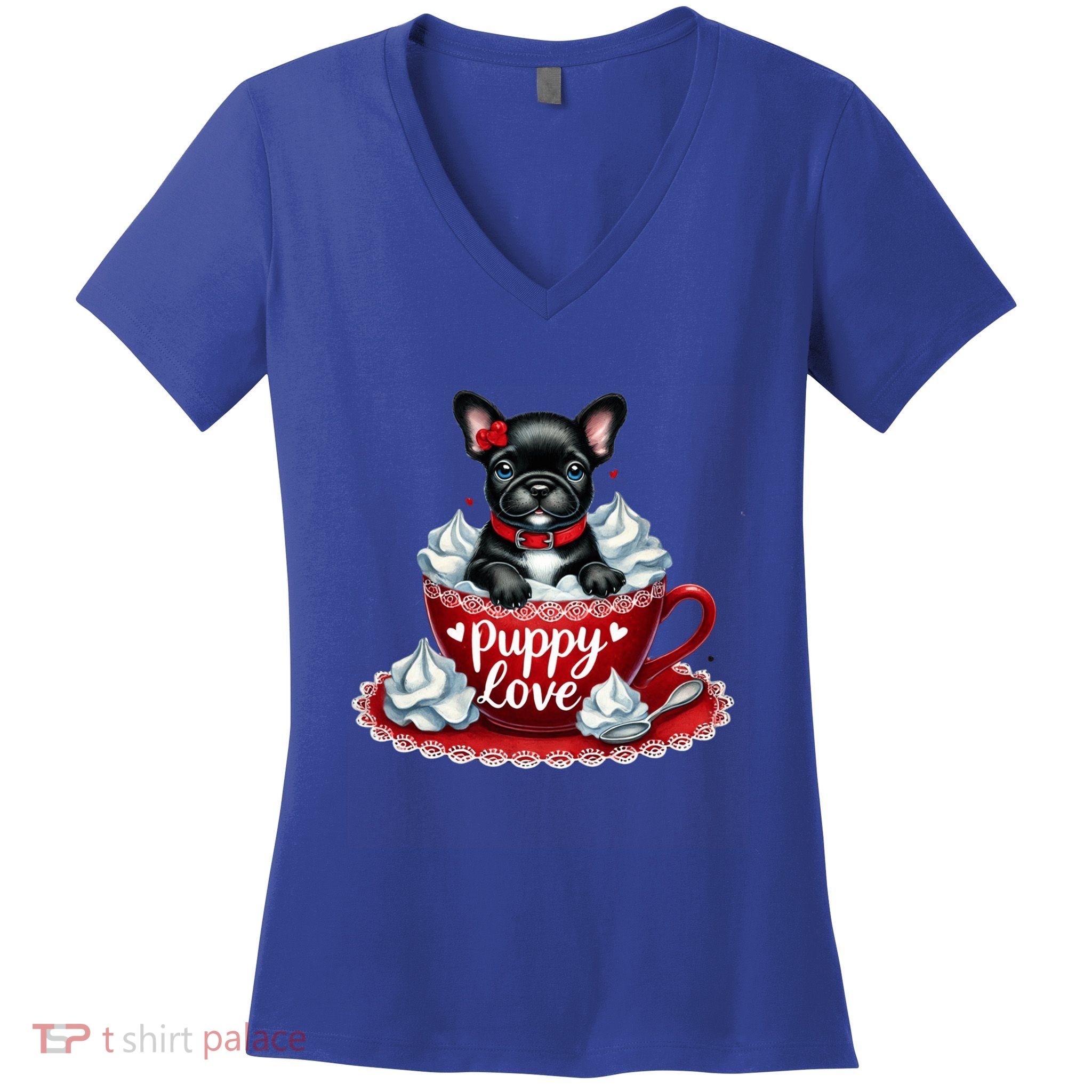 French Bulldog Puppy Love ValentineS Day Whipped Cream Gift Women's V-Neck T-Shirt