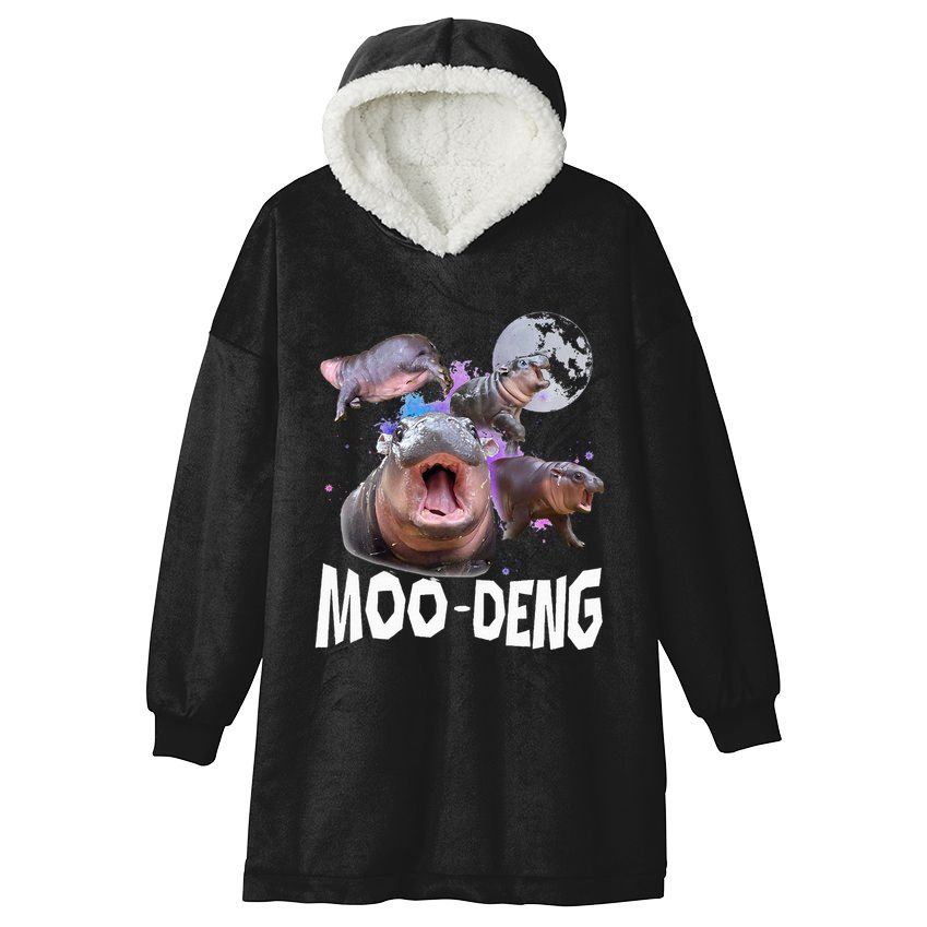 Famous Baby Pygmy Hippo Moo Deng Hooded Wearable Blanket